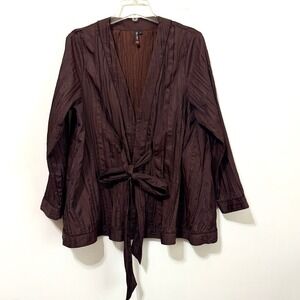 Roni Rabl Top L Copper Brown Crinkle Belted Closure Designer Party Cocktail Sexy